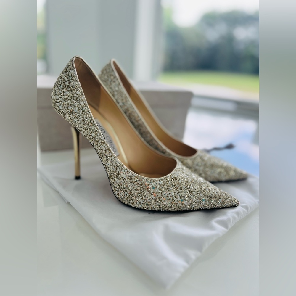 Jimmy Choo Love 100 Moon Sand Size 39,5 Glitter Pumps